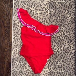 Summersalt Red pink One-Shoulder Ruffle sidestroke Swimsuit one piece 8